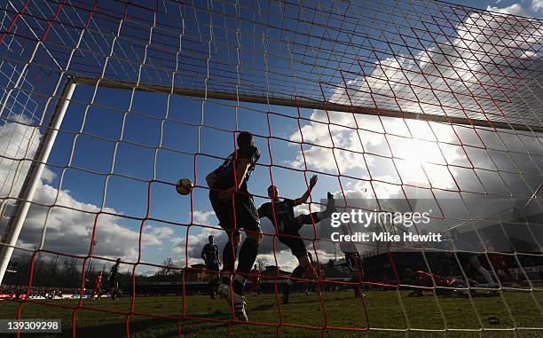 Danny Collins and Ryan Shawcross of Stoke City clear from the goal line during the FA Cup with Budweiser Fifth Round match between Crawley Town and...