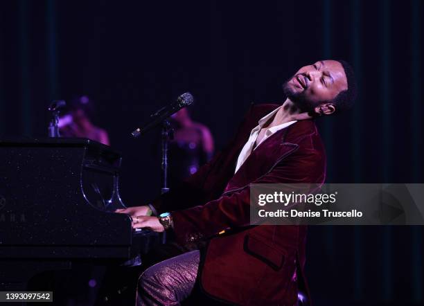 John Legend performs during the opening night of his residency "Love In Las Vegas" at Zappos Theater at Planet Hollywood Resort & Casino on April 22,...