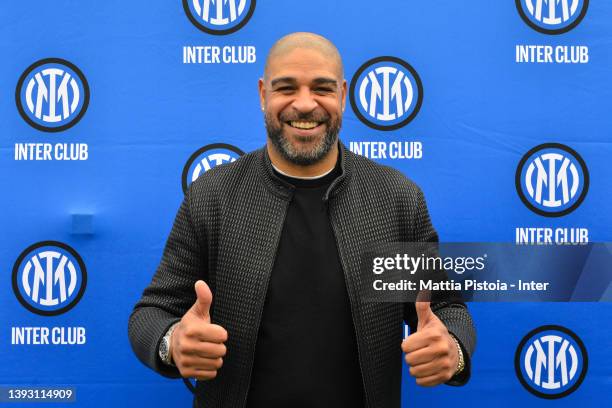 Legend Adriano Leite Ribeiro poses for a picture with Inter Club at FC Internazionale headquarters on April 20, 2022 in Milan, Italy.