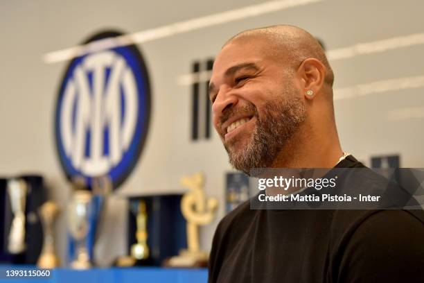 Legend Adriano Leite Ribeiro smiles at FC Internazionale headquarters on April 20, 2022 in Milan, Italy.