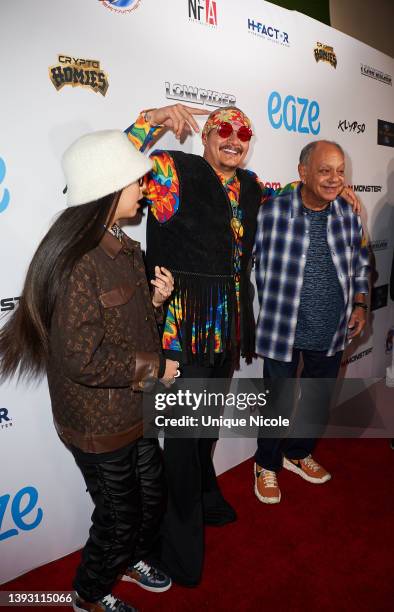 Dj Cheech DJ Livia, Dogg Face and Cheech Marin attend the single release party ...
