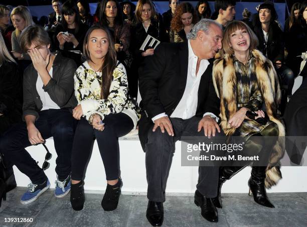 Brandon Green, Chloe Green, Sir Philip Green and Anna Wintour sit in the front row at the Unique Autumn/Winter 2012 show during London Fashion Week...