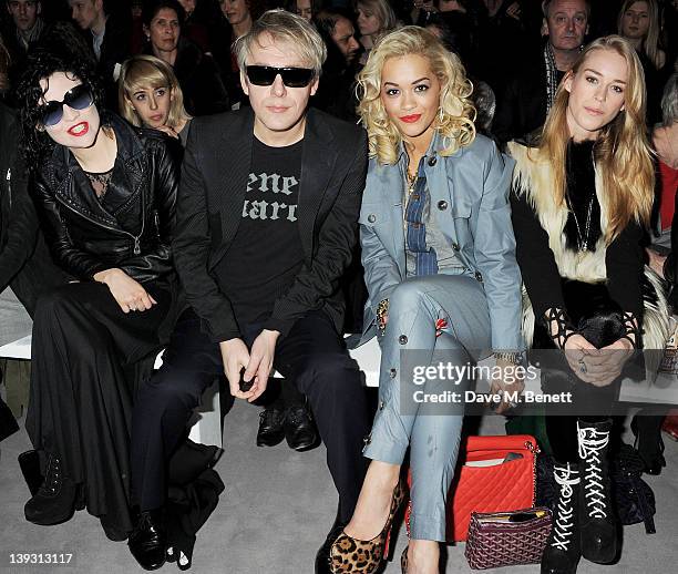 Nick Rhodes, Rita Ora and Mary Charteris sit in the front row at the Vivienne Westwood Red Label Autumn/Winter 2012 show during London Fashion Week...