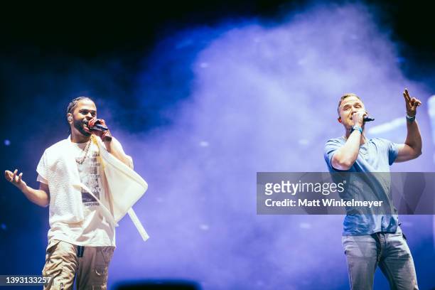 Big Sean and Mike Posner performs at the 2022 Coachella Valley Music and Arts Festival on April 22, 2022 in Indio, California.