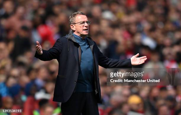 Interim Manager Ralf Rangnick of Manchester United watches from the touchline during the Premier League match between Arsenal and Manchester United...