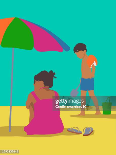 beach vacation - rubber ring pool stock illustrations