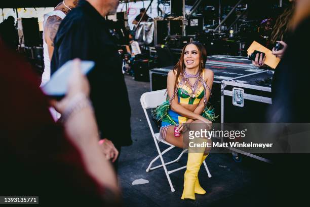 Anitta poses backstage at the 2022 Coachella Valley Music and Arts Festival on April 22, 2022 in Indio, California.