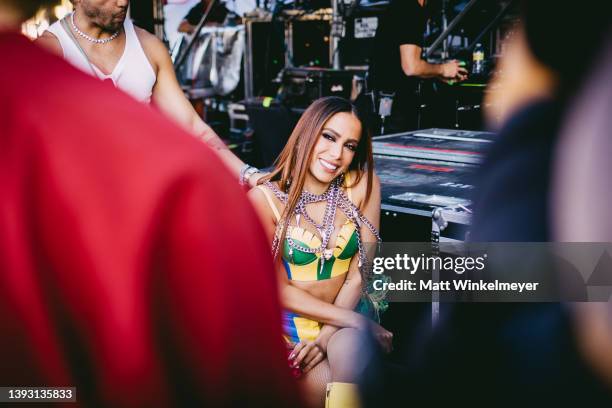 Anitta poses backstage at the 2022 Coachella Valley Music and Arts Festival on April 22, 2022 in Indio, California.