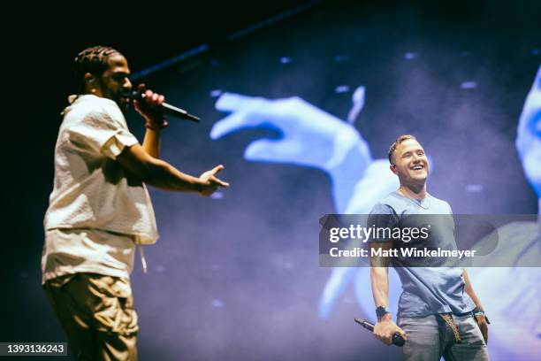 Big Sean and Mike Posner performs at the 2022 Coachella Valley Music and Arts Festival on April 22, 2022 in Indio, California.