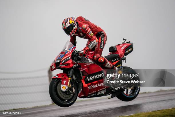 Jack Miller of Australia and Ducati Lenovo Team is flying over the hill during the qualifying day of the MotoGP Grande Prémio Tissot de Portugal at...