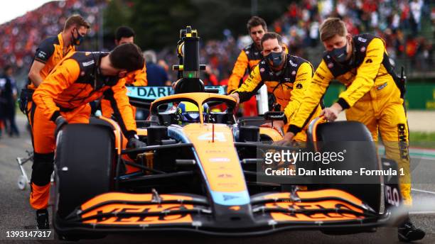 Lando Norris of Great Britain and McLaren prepares to drive on the grid during Sprint ahead of the F1 Grand Prix of Emilia Romagna at Autodromo Enzo...