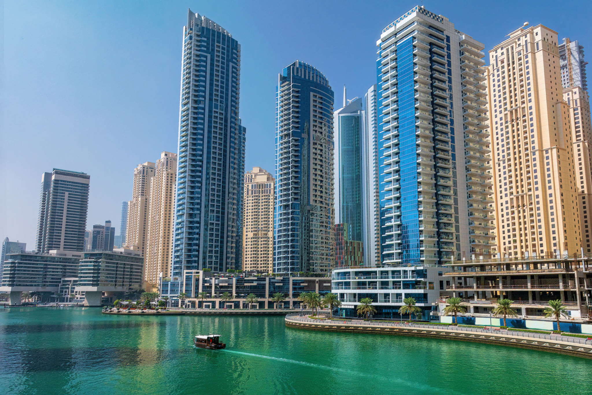 Panorama of Dubai Marina in UAE, modern skyscrapers and port, Dubai, UAE Panorama of Dubai Marina in UAE, modern skyscrapers and port, Dubai, UAE