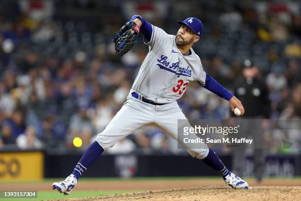 David Price of the Los Angeles Dodgers pitches during a game \apat PETCO Park on April 22, 2022 in San Diego, California.