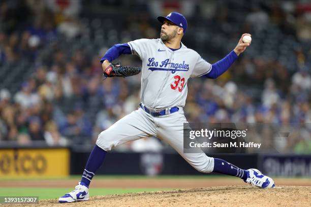 David Price of the Los Angeles Dodgers pitches during a game against the San Diego Padres at PETCO Park on April 22, 2022 in San Diego, California.