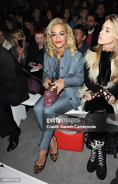 Rita Ora attends the Vivienne Westwood Red Label show at London Fashion Week Autumn/Winter 2012 at My Beautiful Fashion on February 19, 2012 in...