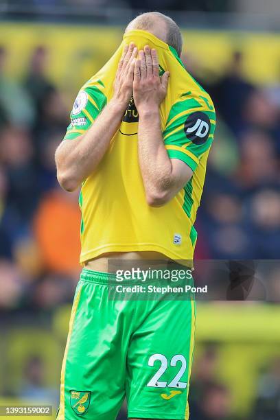 Teemu Pukki of Norwich City dejected after the Premier League match between Norwich City and Newcastle United at Carrow Road on April 23, 2022 in...