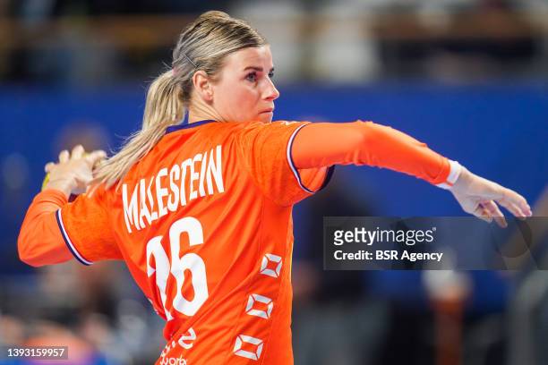 Angela Malestein of the Netherlands during the EHF EURO 2022 Qualifiers Phase 2 match between Netherlands and Germany at the Topsportcentrum Almere...