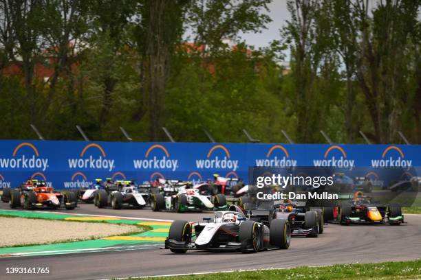 Marcus Armstrong of New Zealand and Hitech Grand Prix leads the field at the start during the Round 3:Imola Sprint race of the Formula 2 Championship...