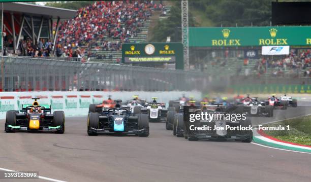 Marcus Armstrong of New Zealand and Hitech Grand Prix leads the field at the start during the Round 3:Imola Sprint race of the Formula 2 Championship...