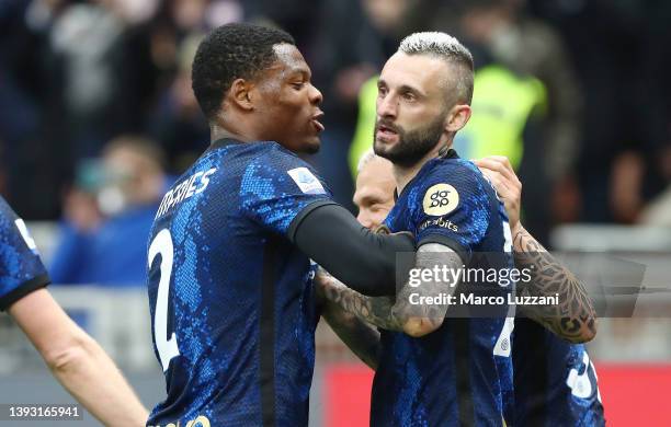 Marcelo Brozovic of FC Internazionale celebrates after scoring their side's second goal during the Serie A match between FC Internazionale and AS...