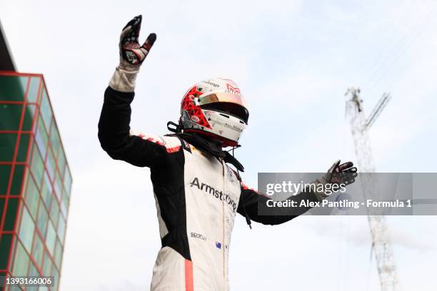 Race winner Marcus Armstrong of New Zealand and Hitech Grand Prix celebrates in parc ferme during the Round 3:Imola Sprint race of the Formula 2...