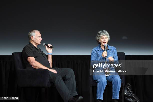 Special guests John Sayles and Maggie Renzi speak onstage at the screening of "Return of the Secaucus Seven" during the 2022 TCM Classic Film...