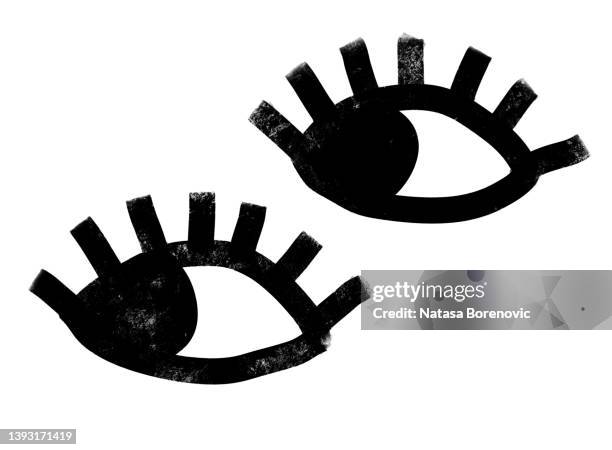 simple black and white naive art eyes left side look - augen stock-fotos und bilder