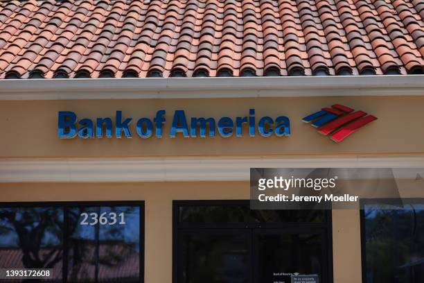 The exterior of a Bank of America store photographed on April 19, 2022 in Calabasas, California.