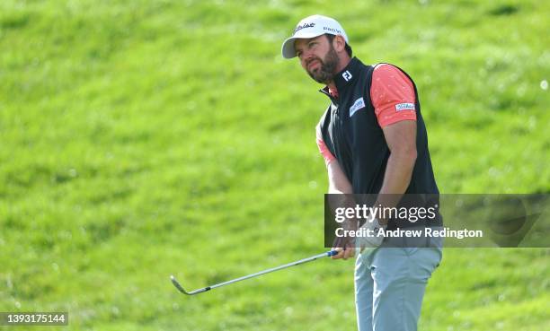 Scott Jamieson of Scotland plays his third shot on the first hole during Day Three of the ISPS Handa Championship at Lakes Course, Infinitum on April...