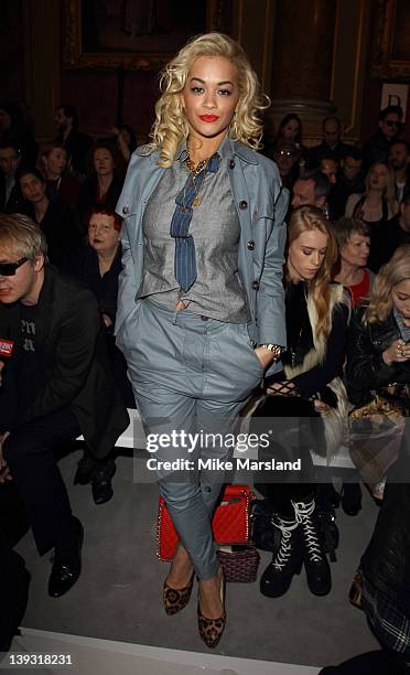 Rita Ora seen on the front row at the Vivienne Westwood Autumn/Winter 2012 show at London Fashion Week at Goldsmiths' Hall on February 19, 2012 in...