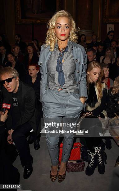 Rita Ora seen on the front row at the Vivienne Westwood Autumn/Winter 2012 show at London Fashion Week at Goldsmiths' Hall on February 19, 2012 in...