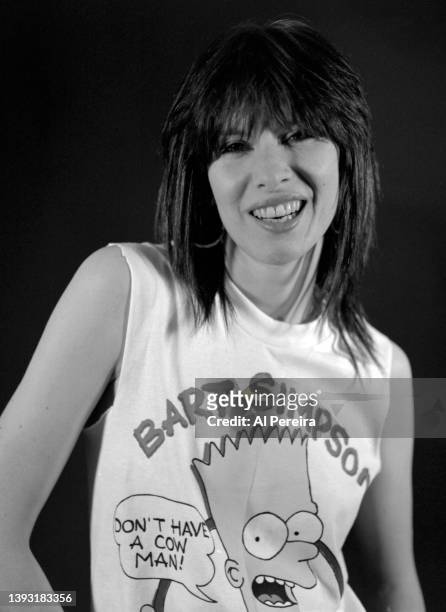 Chrissie Hynde of The Pretenders appears in a Bart Simpson T-Shirt a portrait taken on June 10, 1990 in New York City.