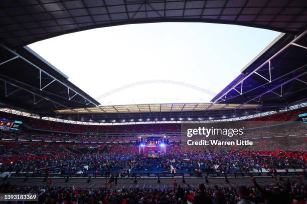 General view inside the stadium during the Heavyweight Fight between David Adeleye and Chris Healey at Wembley Stadium on April 23, 2022 in London,...