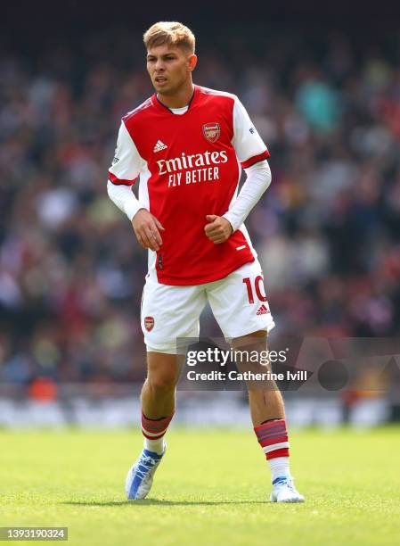 Emile Smith Rowe of Arsenal during the Premier League match between Arsenal and Manchester United at Emirates Stadium on April 23, 2022 in London,...