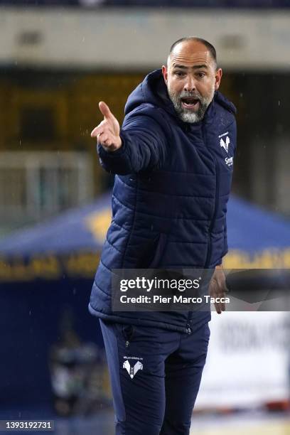 Head Coach of Hellas Verona Igor Tudor gestures during the Serie A match between Hellas Verona and UC Sampdoria at Stadio Marcantonio Bentegodi on...