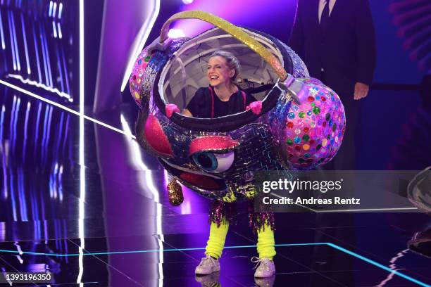 Jeanette Biedermann is revealed to be "Die Diskokugel" during the finals of the 6th season of "The Masked Singer" at MMC Studios on April 23, 2022 in...