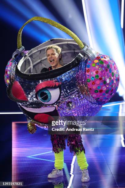 Jeanette Biedermann aka "Die Diskokugel" performs during the finals of the 6th season of "The Masked Singer" at MMC Studios on April 23, 2022 in...