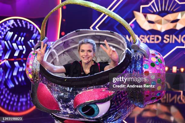 Jeanette Biedermann poses after being revealed to be "Die Diskokugel" during the finals of the 6th season of "The Masked Singer" at MMC Studios on...