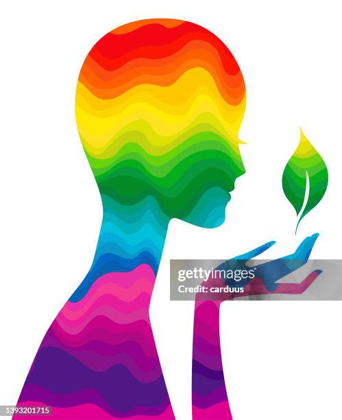 silhouette of a  rainbowl girl with a plant - scientist portrait stock illustrations