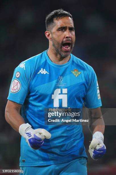 Claudio Bravo of Real Betis reacts during a penalty shoot out during the Copa del Rey final match between Real Betis and Valencia CF at Estadio La...