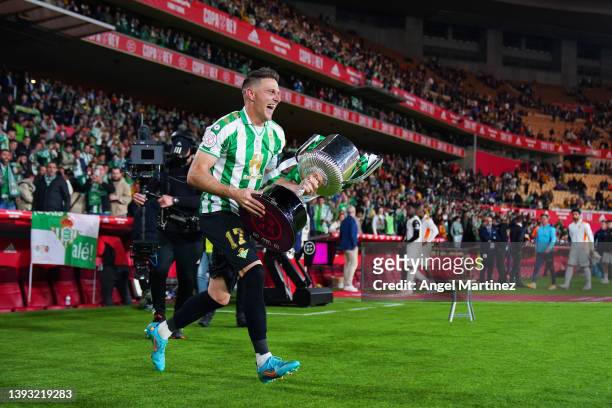 Joaquin of Real Betis runs with the Copa del Rey trophy in celebration after the Copa del Rey final match between Real Betis and Valencia CF at...