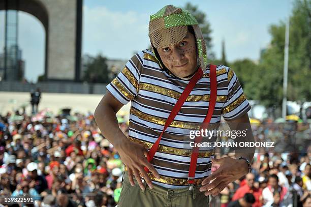 Man disguised as famous Latin American TV character "El Chavo del Ocho" --starred by Mexican artist Roberto Gomez Bolaños, aka "Chespirito"-- takes...