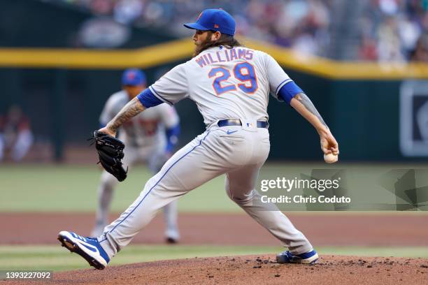 Starting pitcher Trevor Williams of the New York Mets pitches during the first inning against the Arizona Diamondbacks at Chase Field on April 23,...