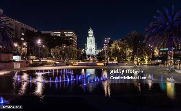 night view of grand park in los angeles, california - los angeles grand park stock pictures, royalty-free photos & images