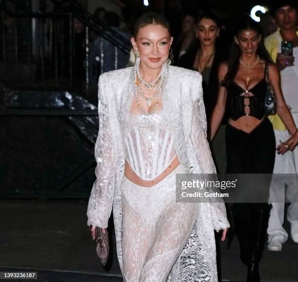 Gigi Hadid arrives at her 27th birthday party at Zero Bondon April 23, 2022 in New York City.