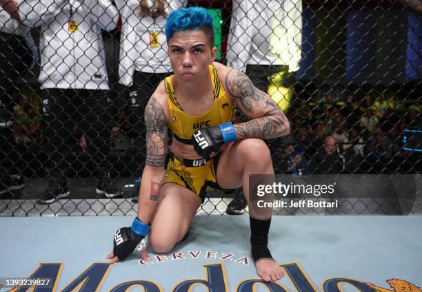 Jessica Andrade of Brazil prepares to fight Amanda Lemos of Brazil in a strawweight fight during the UFC Fight Night event at UFC APEX on April 23,...