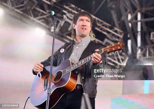 Tom Higgenson of Plain White T's performs with Emo Nite on the Sahara stage during the 2022 Coachella Valley Music And Arts Festival on April 23,...