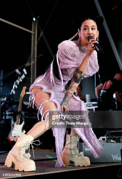 Michelle Zauner of Japanese Breakfast performs on the Mojave stage during the 2022 Coachella Valley Music And Arts Festival on April 23, 2022 in...