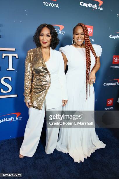 Gospel Duo Erica Campbell and Tina Campbell of "Mary Mary" attend the 30th Anniversary Bounce Trumpet Awards at Dolby Theatre on April 23, 2022 in...