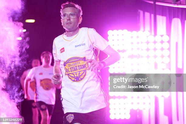 Dominic Perrottet NSW Premier takes to the court during the Sydney Kings Starlight Celebrity Game at Qudos Bank Arena on April 24, 2022 in Sydney,...